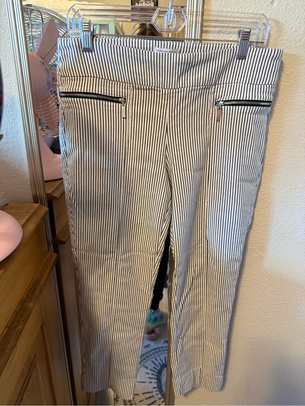 Carolina Belle Black & White Pinstripe Cropped Chinos